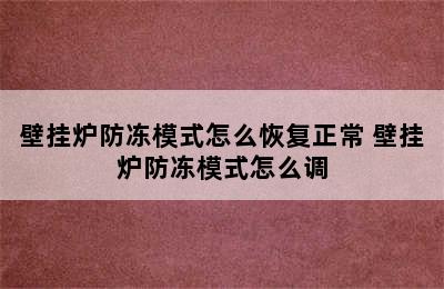 壁挂炉防冻模式怎么恢复正常 壁挂炉防冻模式怎么调